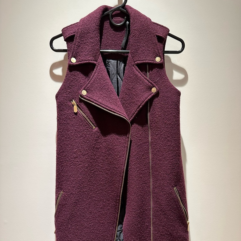 Won hundred long wool Moro vest in burgundy size xs